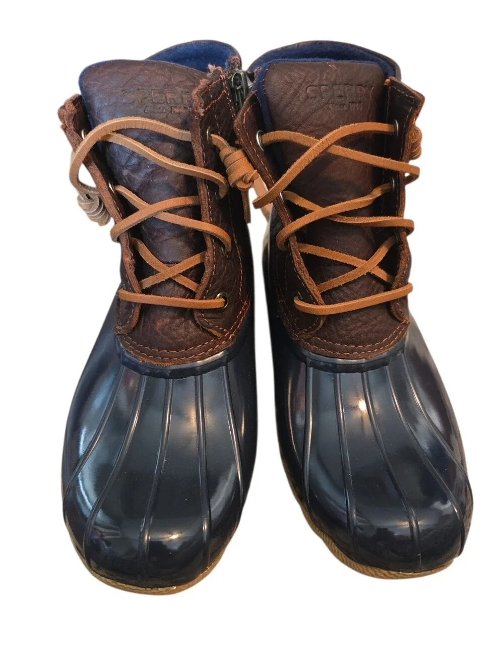 New Without Tags! Sperry Navy and Brown Saltwater Waterproof Duck Boot Size 6